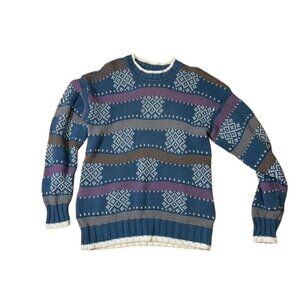 Colours Alexander Julian Sweater Men L Blue Mock Holiday Festive Knit Chunky 80s